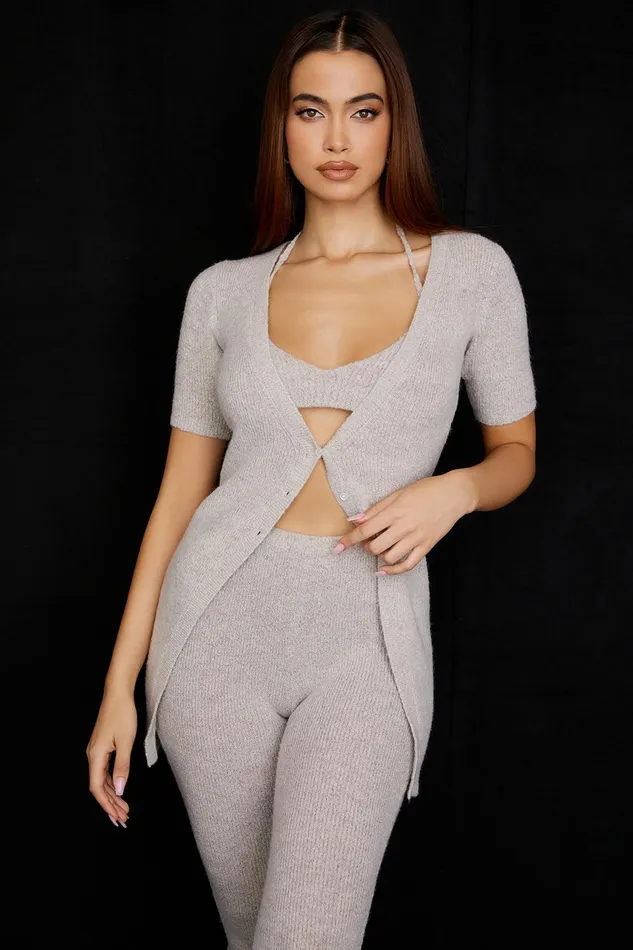 House Of CB OpalOatmeal Ribbed Knit Cardigan 8211 SALE Oatmeal Women Tops