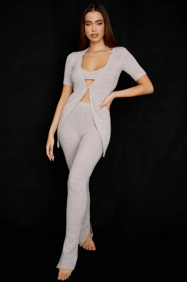 House Of CB OpalOatmeal Ribbed Knit Cardigan 8211 SALE Oatmeal Women Tops