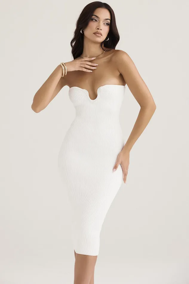 House Of CB OrianaWhite Ribbed Knit Strapless Midi Dress 8211 SALE White Women Bodycon Dresses House Of CB OrianaWhite Ribbed Knit Strapless Midi Dress 8211 SALE White Women Bodycon Dresses