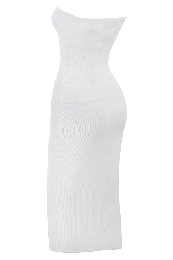 House Of CB OrianaWhite Ribbed Knit Strapless Midi Dress 8211 SALE White Women Bodycon Dresses