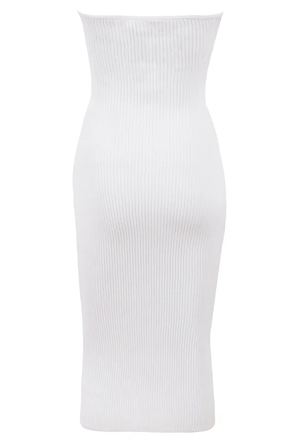 House Of CB OrianaWhite Ribbed Knit Strapless Midi Dress 8211 SALE White Women Bodycon Dresses