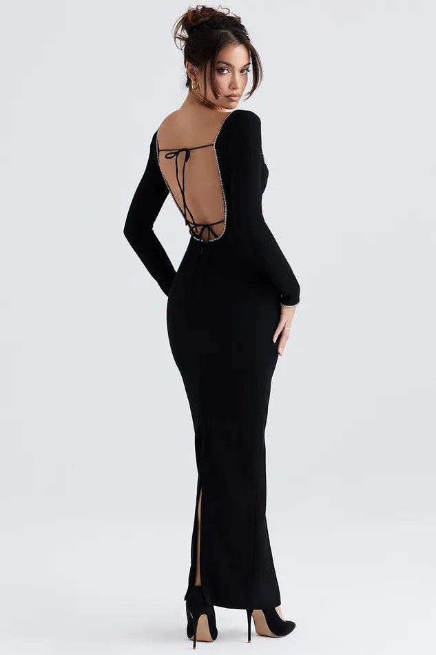 House Of CB RosaBlack Crystal Embellished Maxi Dress 8211 SALE Black Women Bodycon Dresses