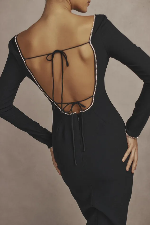 House Of CB RosaBlack Crystal Embellished Maxi Dress 8211 SALE Black Women Bodycon Dresses
