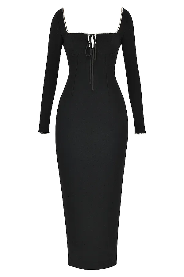 House Of CB RosaBlack Crystal Embellished Maxi Dress 8211 SALE Black Women Bodycon Dresses