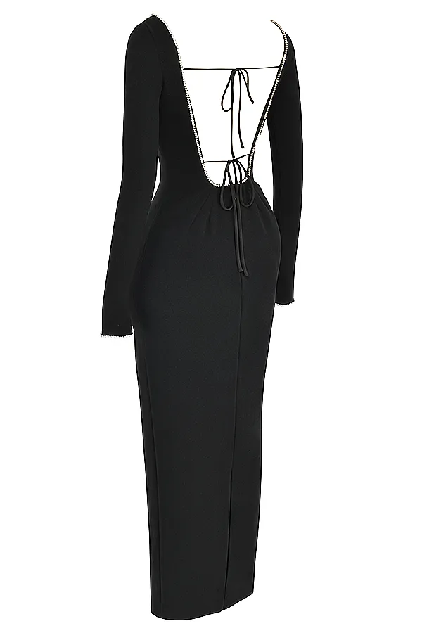 House Of CB RosaBlack Crystal Embellished Maxi Dress 8211 SALE Black Women Bodycon Dresses