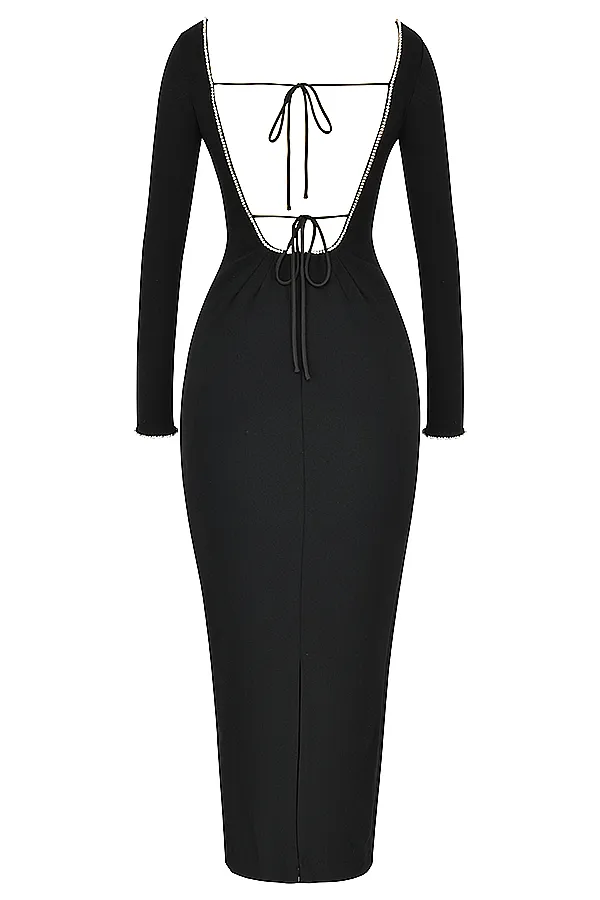 House Of CB RosaBlack Crystal Embellished Maxi Dress 8211 SALE Black Women Bodycon Dresses