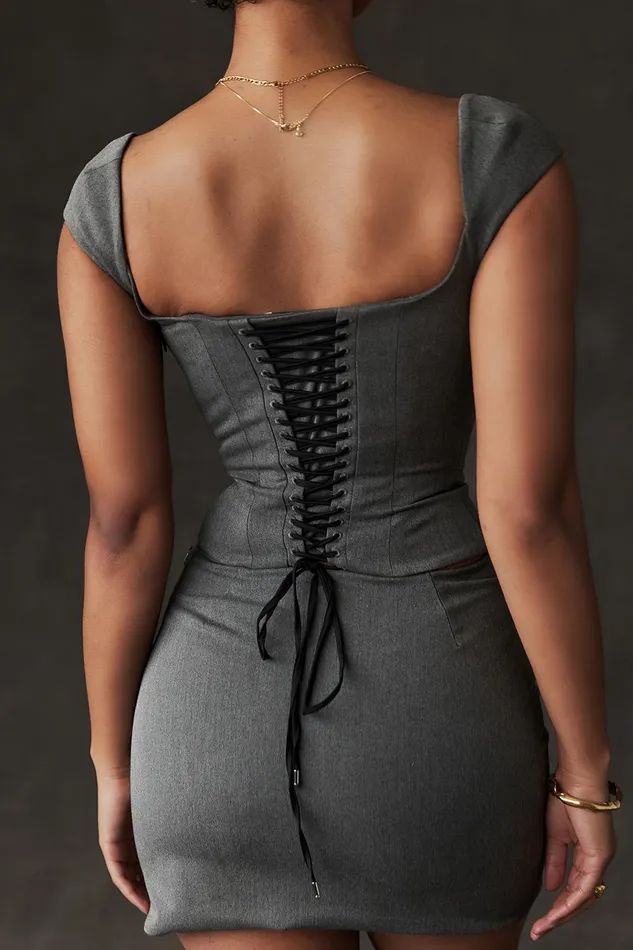 House Of CB RowenaGrey Lace Back Corset Grey Women Tops