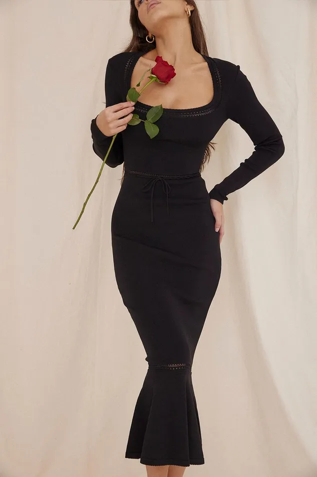 House Of CB SashaBlack Dainty Knit Midi Dress 8211 SALE Black Women Bodycon Dresses