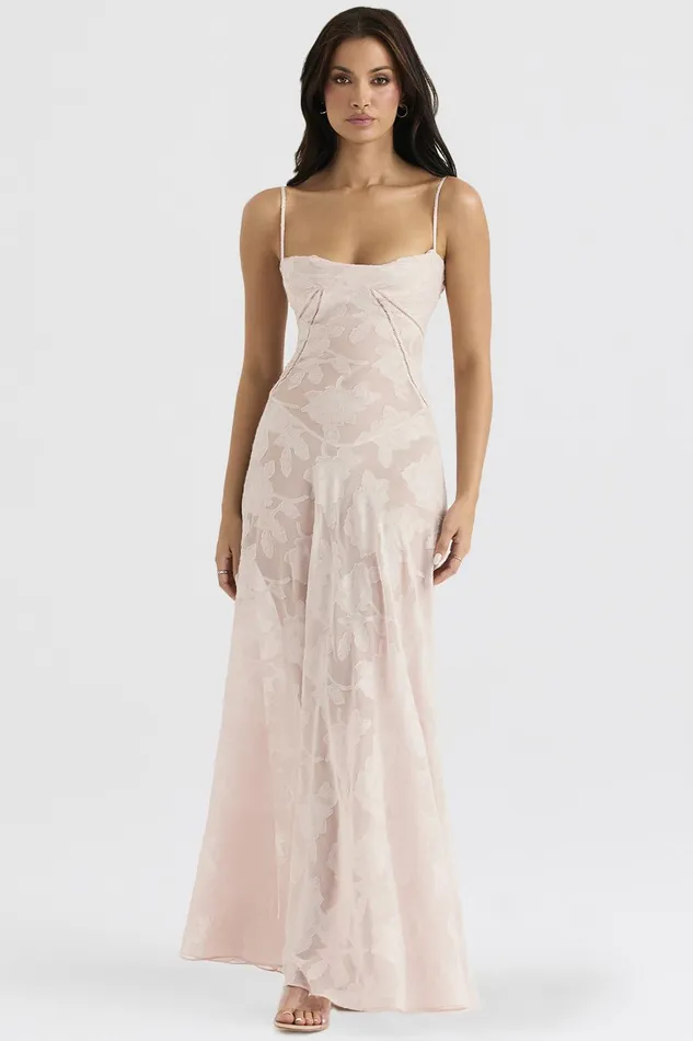 House Of CB SerenSoft Pink Floral Lace Back Maxi Dress Soft Women Floral Dresses
