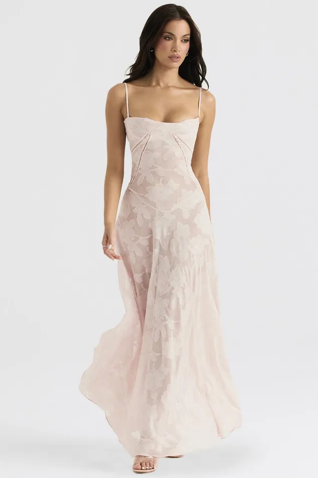 House Of CB SerenSoft Pink Floral Lace Back Maxi Dress Soft Women Floral Dresses