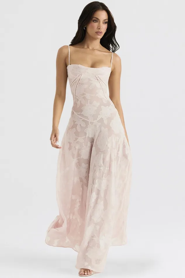 House Of CB SerenSoft Pink Floral Lace Back Maxi Dress Soft Women Floral Dresses