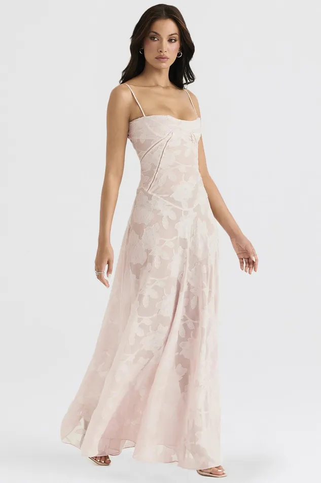 House Of CB SerenSoft Pink Floral Lace Back Maxi Dress Soft Women Floral Dresses