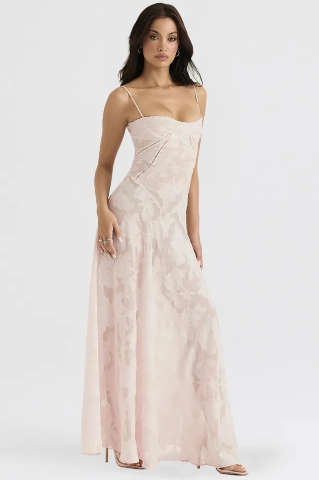 House Of CB SerenSoft Pink Floral Lace Back Maxi Dress Soft Women Floral Dresses