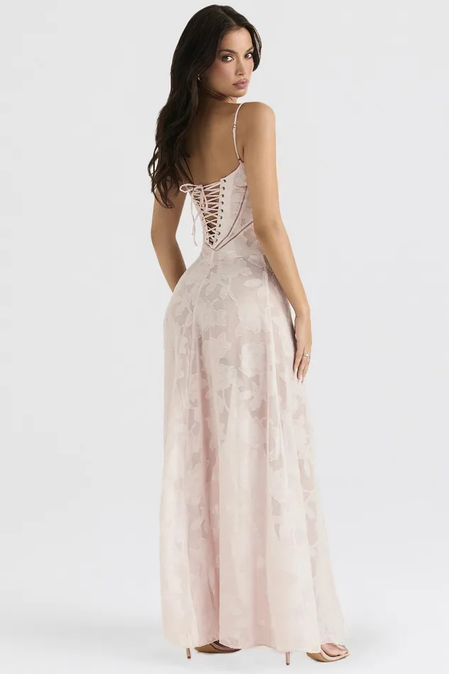 House Of CB SerenSoft Pink Floral Lace Back Maxi Dress Soft Women Floral Dresses