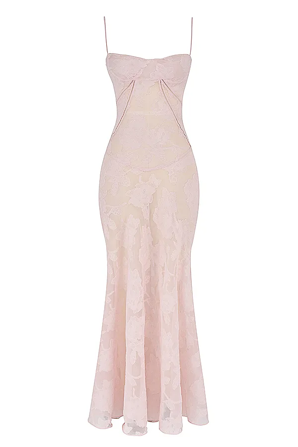 House Of CB SerenSoft Pink Floral Lace Back Maxi Dress Soft Women Floral Dresses
