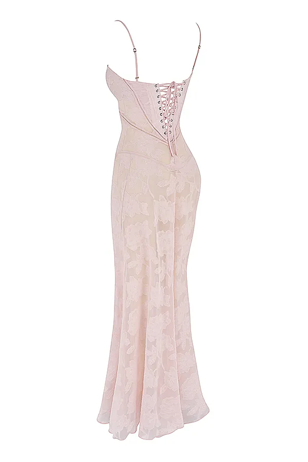 House Of CB SerenSoft Pink Floral Lace Back Maxi Dress Soft Women Floral Dresses