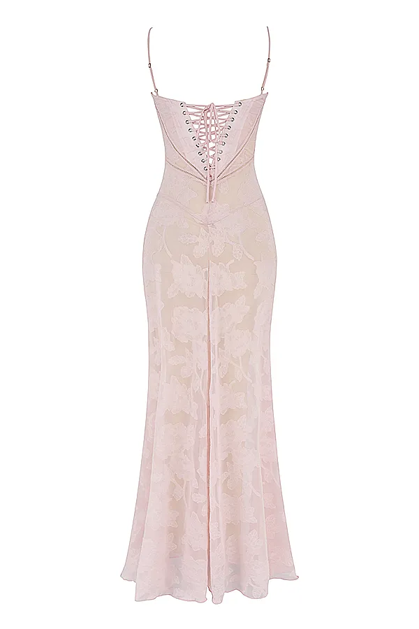 House Of CB SerenSoft Pink Floral Lace Back Maxi Dress Soft Women Floral Dresses