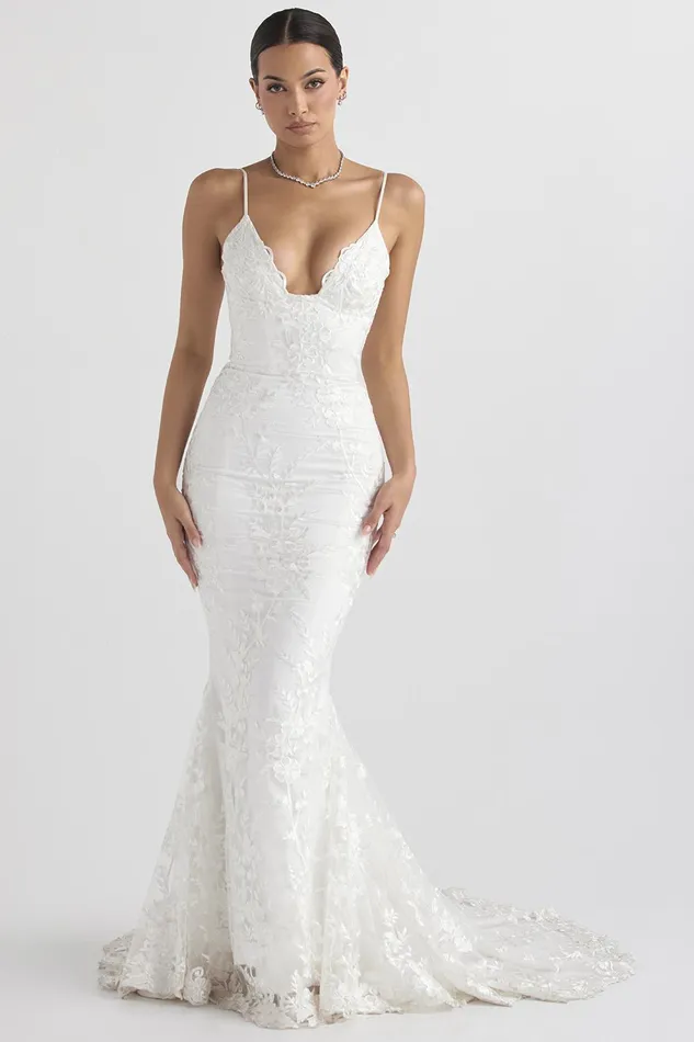House Of CB SoleneWhite Lace Bridal Gown White Women Maxi Dresses