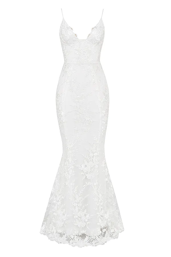 House Of CB SoleneWhite Lace Bridal Gown White Women Maxi Dresses