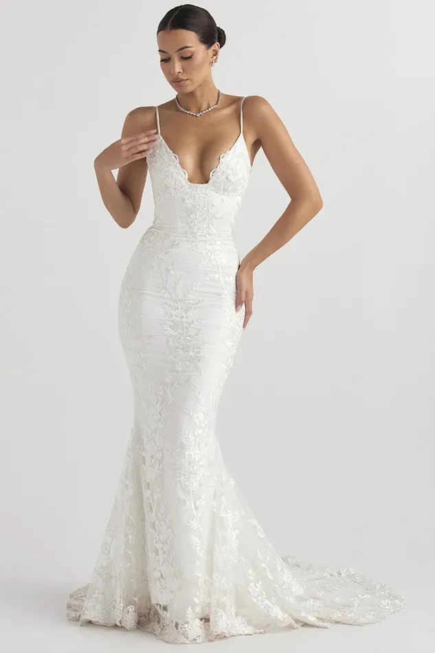 House Of CB SoleneWhite Lace Bridal Gown White Women Maxi Dresses