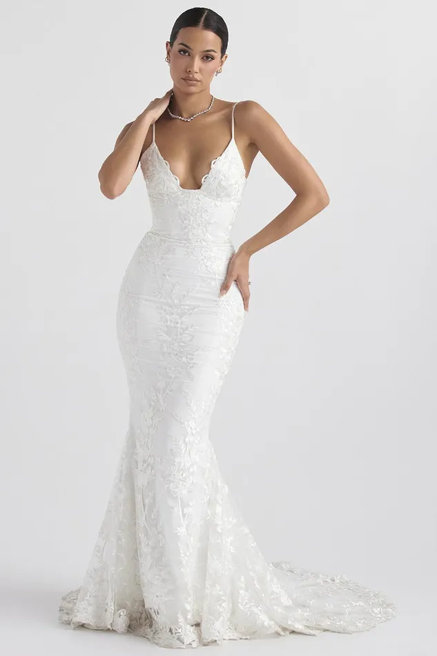 House Of CB SoleneWhite Lace Bridal Gown White Women Maxi Dresses