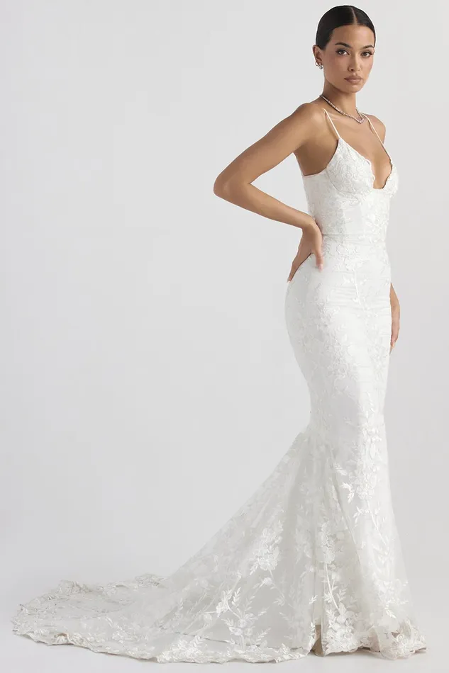 House Of CB SoleneWhite Lace Bridal Gown White Women Maxi Dresses