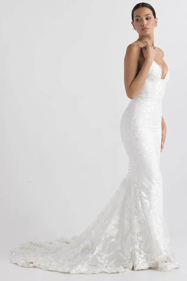 House Of CB SoleneWhite Lace Bridal Gown White Women Maxi Dresses