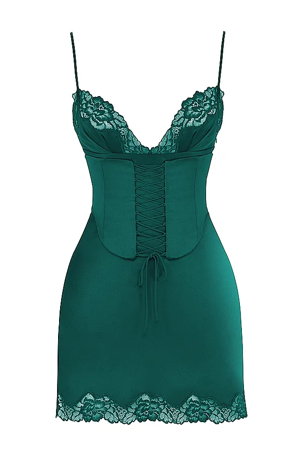 House Of CB SorayaForest Satin Slip Dress 8211 SALE Forest Women Corset Dresses