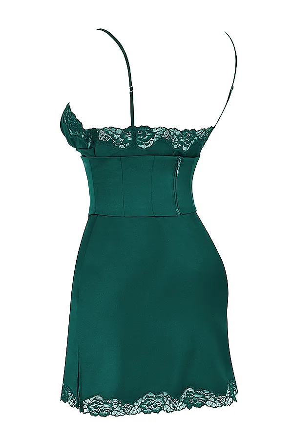 House Of CB SorayaForest Satin Slip Dress 8211 SALE Forest Women Corset Dresses