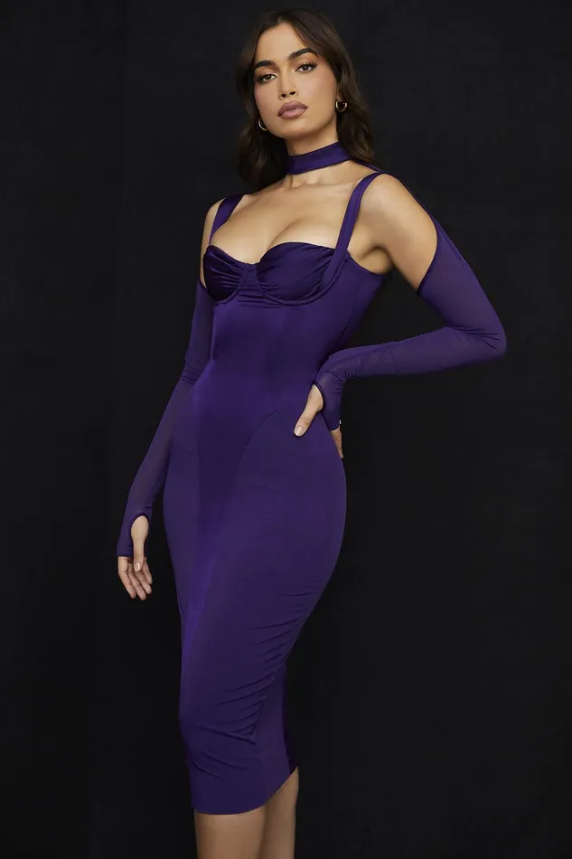House Of CB TalikaGrape Corset Midi Dress 8211 SALE Grape Women Bodycon Dresses