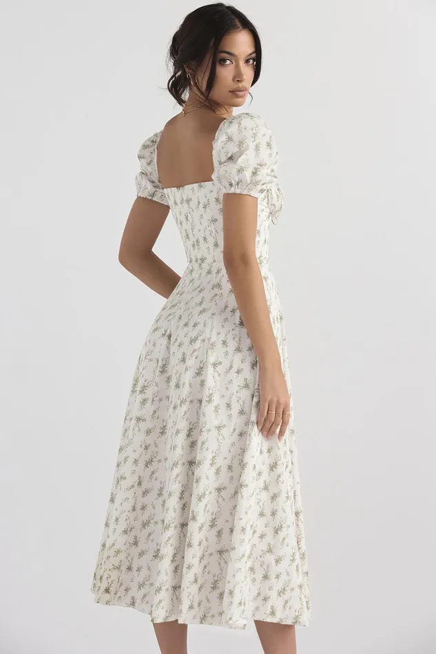 House Of CB TallulahGarden Print Puff Sleeve Midi Sundress Garden Women Corset Dresses