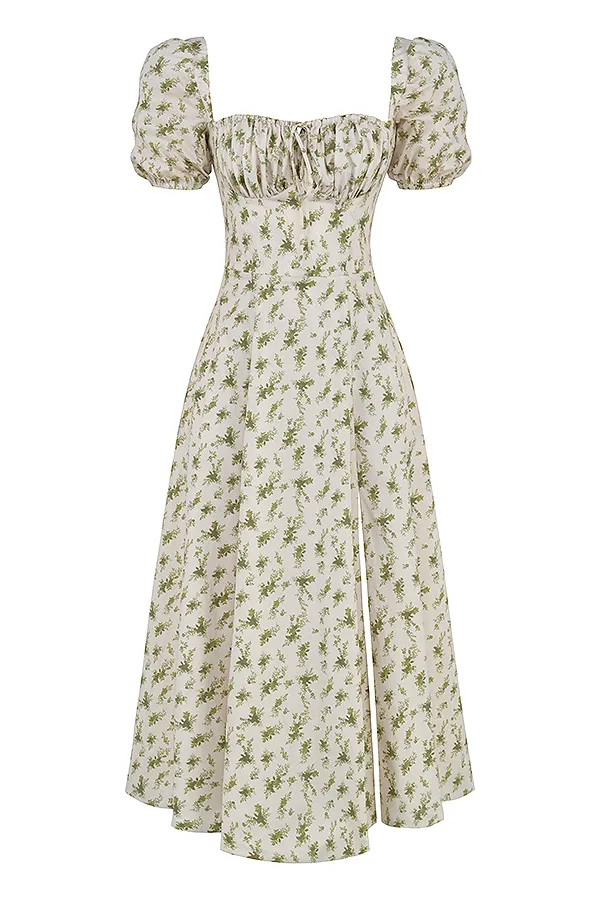 House Of CB TallulahGarden Print Puff Sleeve Midi Sundress Garden Women Corset Dresses