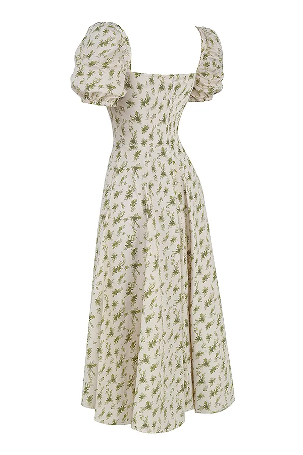 House Of CB TallulahGarden Print Puff Sleeve Midi Sundress Garden Women Corset Dresses