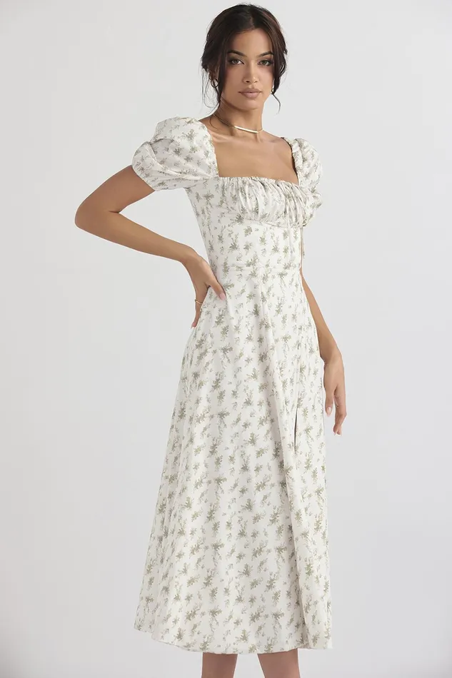 House Of CB TallulahGarden Print Puff Sleeve Midi Sundress Garden Women Corset Dresses