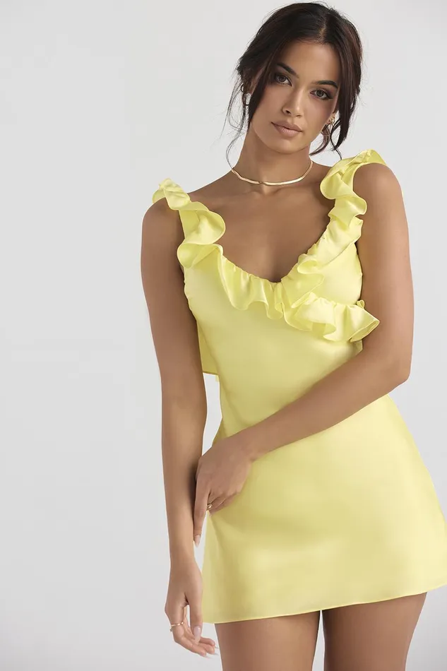 House Of CB TinkButtercup Satin Ruffle Mini Dress Buttercup Women Mini Dresses