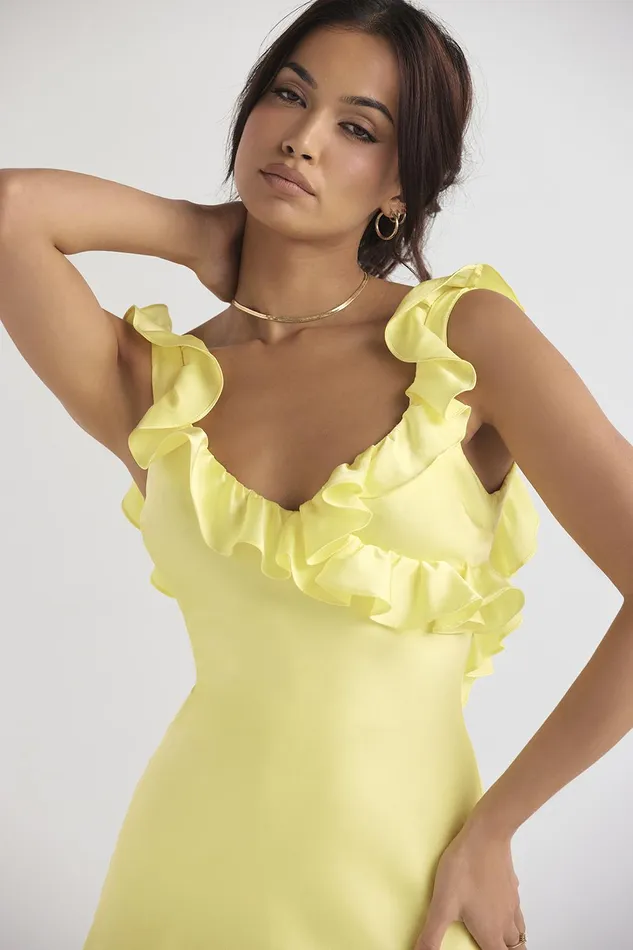 House Of CB TinkButtercup Satin Ruffle Mini Dress Buttercup Women Mini Dresses