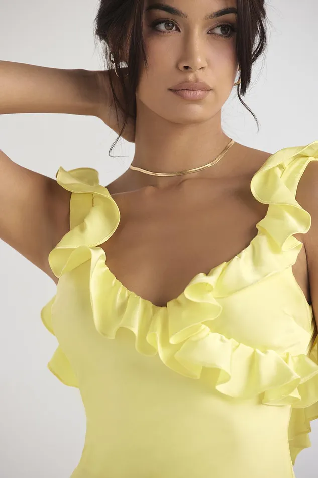 House Of CB TinkButtercup Satin Ruffle Mini Dress Buttercup Women Mini Dresses