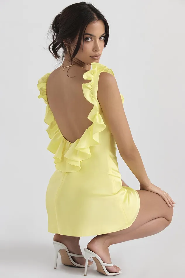 House Of CB TinkButtercup Satin Ruffle Mini Dress Buttercup Women Mini Dresses