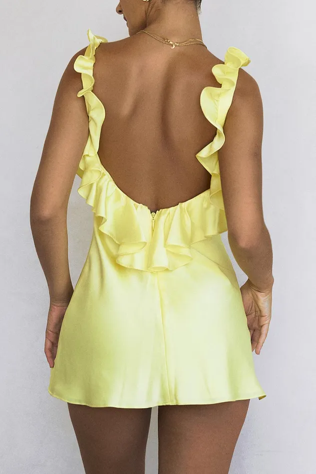 House Of CB TinkButtercup Satin Ruffle Mini Dress Buttercup Women Mini Dresses