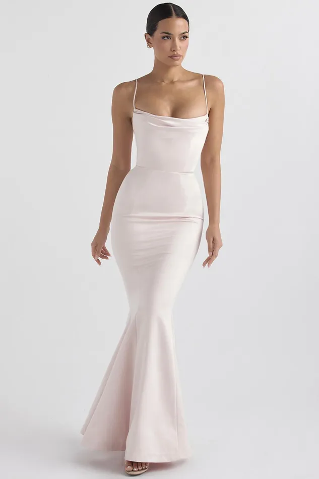 House Of CB VioletteBlush Satin Fishtail Gown 8211 SALE Blush Women Maxi Dresses