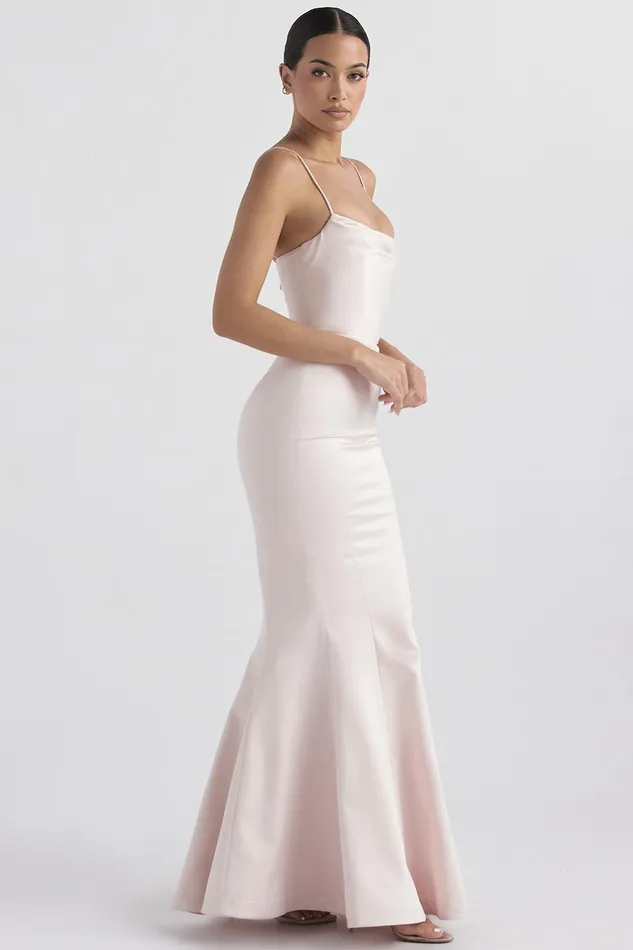 House Of CB VioletteBlush Satin Fishtail Gown 8211 SALE Blush Women Maxi Dresses