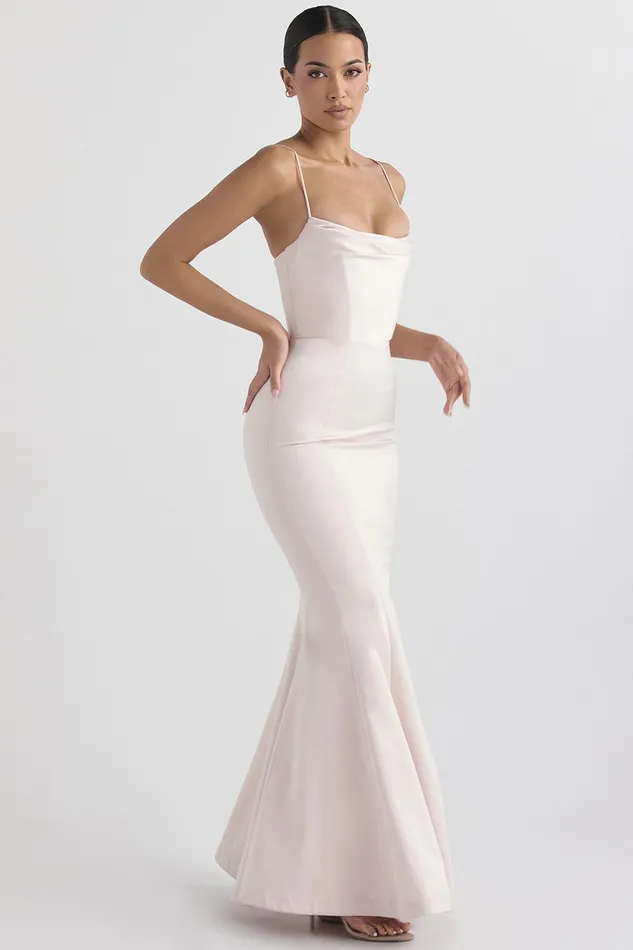 House Of CB VioletteBlush Satin Fishtail Gown 8211 SALE Blush Women Maxi Dresses