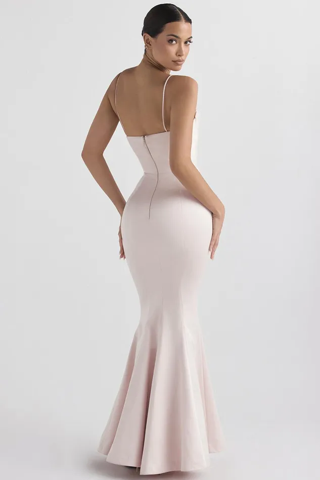House Of CB VioletteBlush Satin Fishtail Gown 8211 SALE Blush Women Maxi Dresses