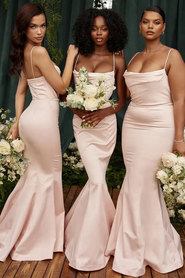 House Of CB VioletteBlush Satin Fishtail Gown 8211 SALE Blush Women Maxi Dresses