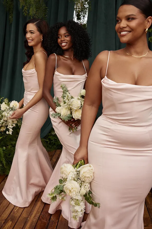 House Of CB VioletteBlush Satin Fishtail Gown 8211 SALE Blush Women Maxi Dresses
