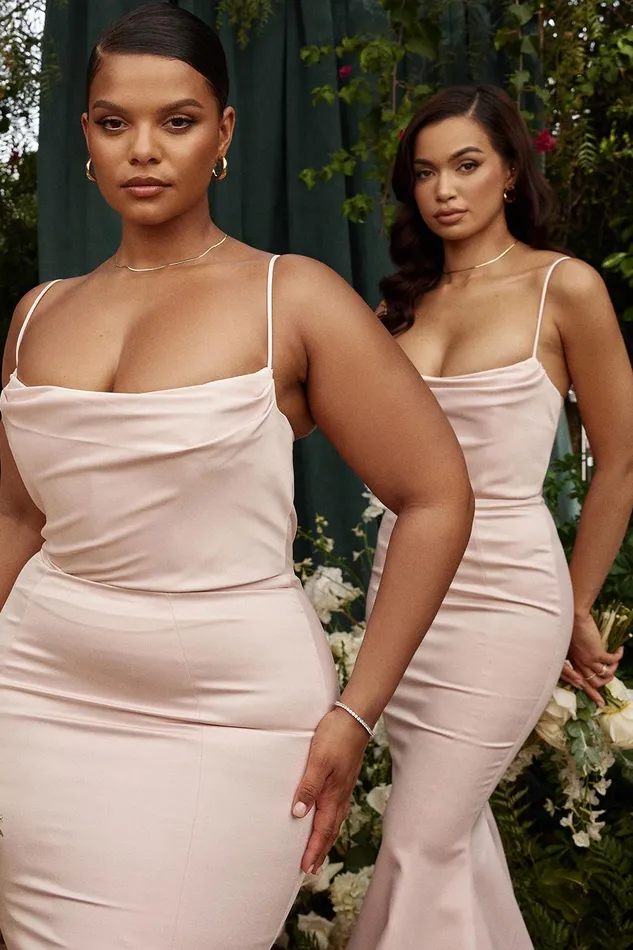House Of CB VioletteBlush Satin Fishtail Gown 8211 SALE Blush Women Maxi Dresses