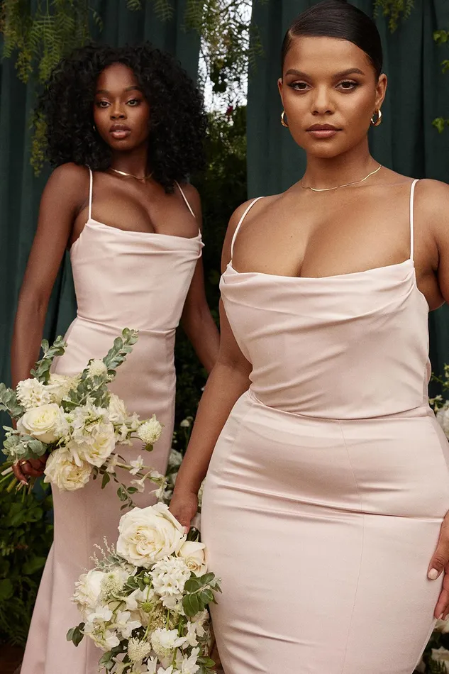 House Of CB VioletteBlush Satin Fishtail Gown 8211 SALE Blush Women Maxi Dresses