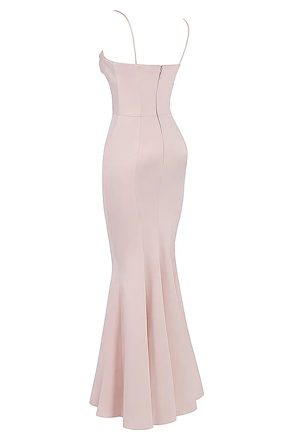 House Of CB VioletteBlush Satin Fishtail Gown 8211 SALE Blush Women Maxi Dresses