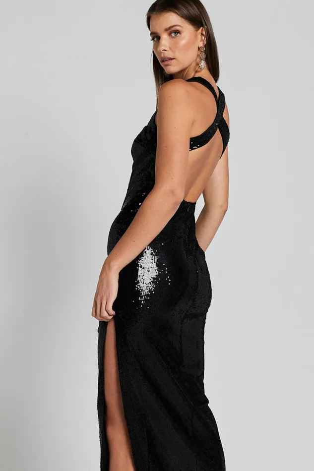 Ilena Midi Dress 8211 Square Neck Side Split In Black Women Showpo Dresses