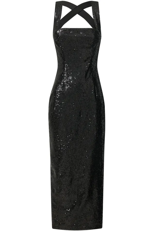 Ilena Midi Dress 8211 Square Neck Side Split In Black Women Showpo Dresses